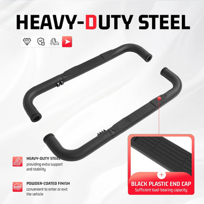 Side Steps Compatible with 1999-2018 Chevy Chevrolet Silverado & GMC Sierra 1500 2500 2500HD 3500 3500HD Regular Cab Running Boards Step Bars Steel+Plastic Powder Coated Black