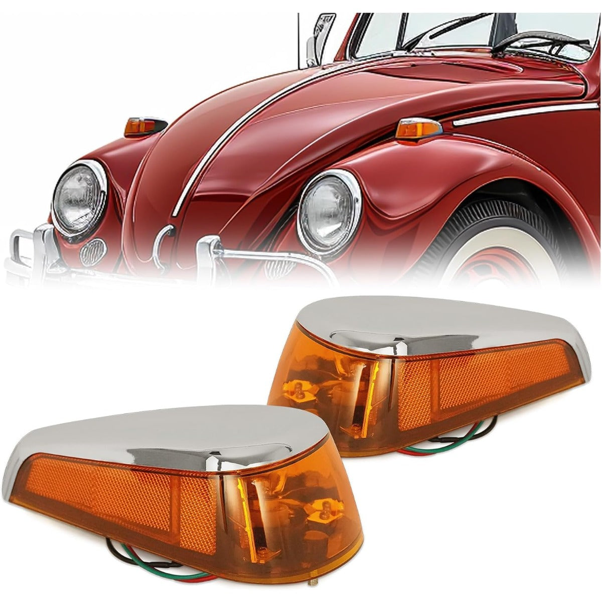 HECASA Pair Turn Signal Lights Compatible with 1970-1979 VW BUG Volkswagen Super Beetle Thing Halogen Front Turn Signal Lamp w/Bulbs Amber Lens Left&Right Side