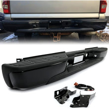 Rear Step Bumper Compatible with 1999-2007 Chevy Chevrolet Silverado GMC Sierra 1500 2500 Classic Face Bar W/License Plate Lights Replace for GM1103122 12496085 GM1103124 Powder Coated Black LYAM-273T-2