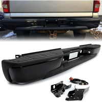 Load image into Gallery viewer, Rear Step Bumper Compatible with 1999-2007 Chevy Chevrolet Silverado GMC Sierra 1500 2500 Classic Face Bar W/License Plate Lights Replace for GM1103122 12496085 GM1103124 Powder Coated Black LYAM-273T-2
