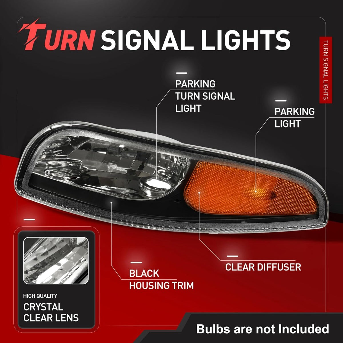 HECASA Turn Signal Light Compatible with 1997-2004 Chevy Chevrolet Corvette C5 Side Marker Clear Lens Black Housing Plastic Replacement for GM2520186 GM2521186 10301357 10301356