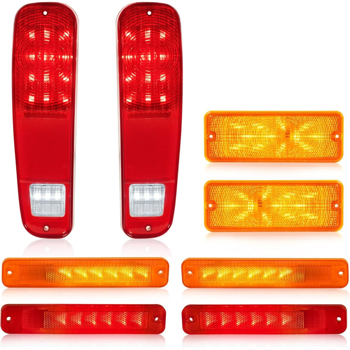 HECASA 8PCS Tail Lights & Front Parking Lights & Side Markers Kit Compatible with 1973-1977 Ford Pickup Red+Amber Lens