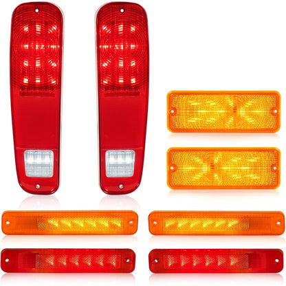 HECASA 8PCS Tail Lights & Front Parking Lights & Side Markers Kit Compatible with 1973-1977 Ford Pickup Red+Amber Lens