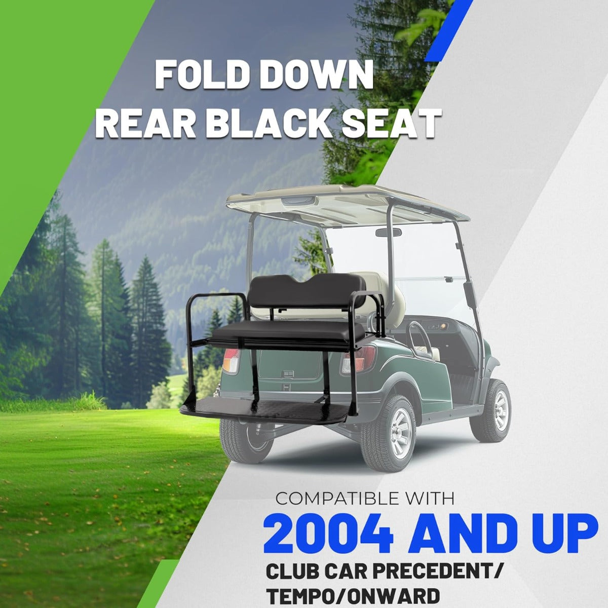 Flip Folding Rear Back Seat Kit Compatible with 2004 and Up Club Car Precedent/Tempo/Onward Gas or Electric Models Golf Cart Flip Rear Seat Kit Fold Down Black LYA-098SA+LYA-098SB