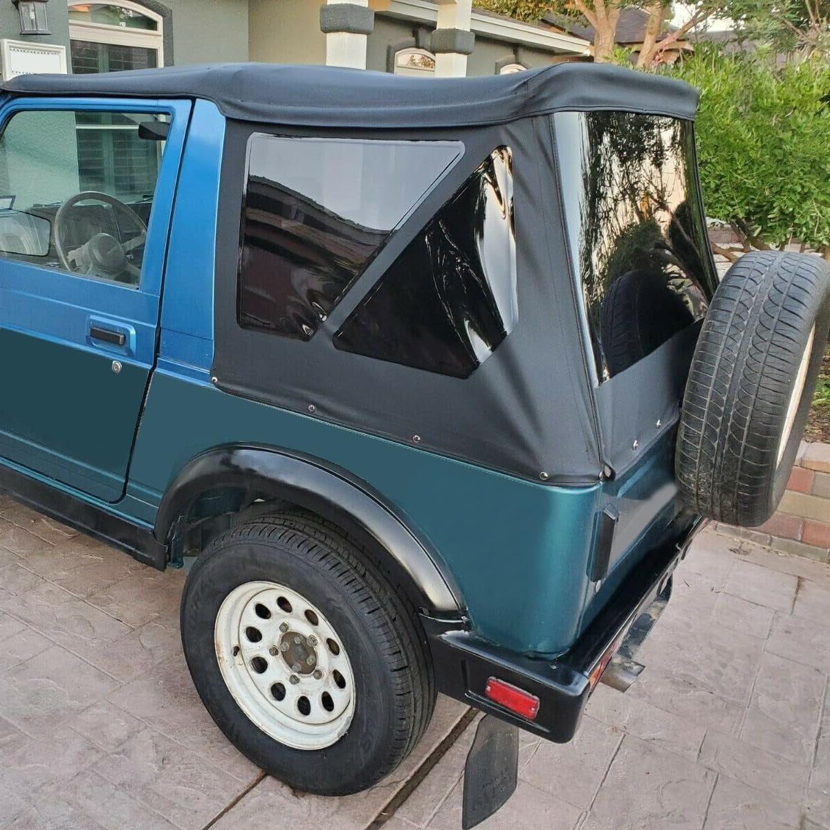 Soft Top Replacement Compatible with 1986-1994 Suzuki Samurai, Black Sailcloth Vinyl Soft Roof with Tinted and Zip Out Windows