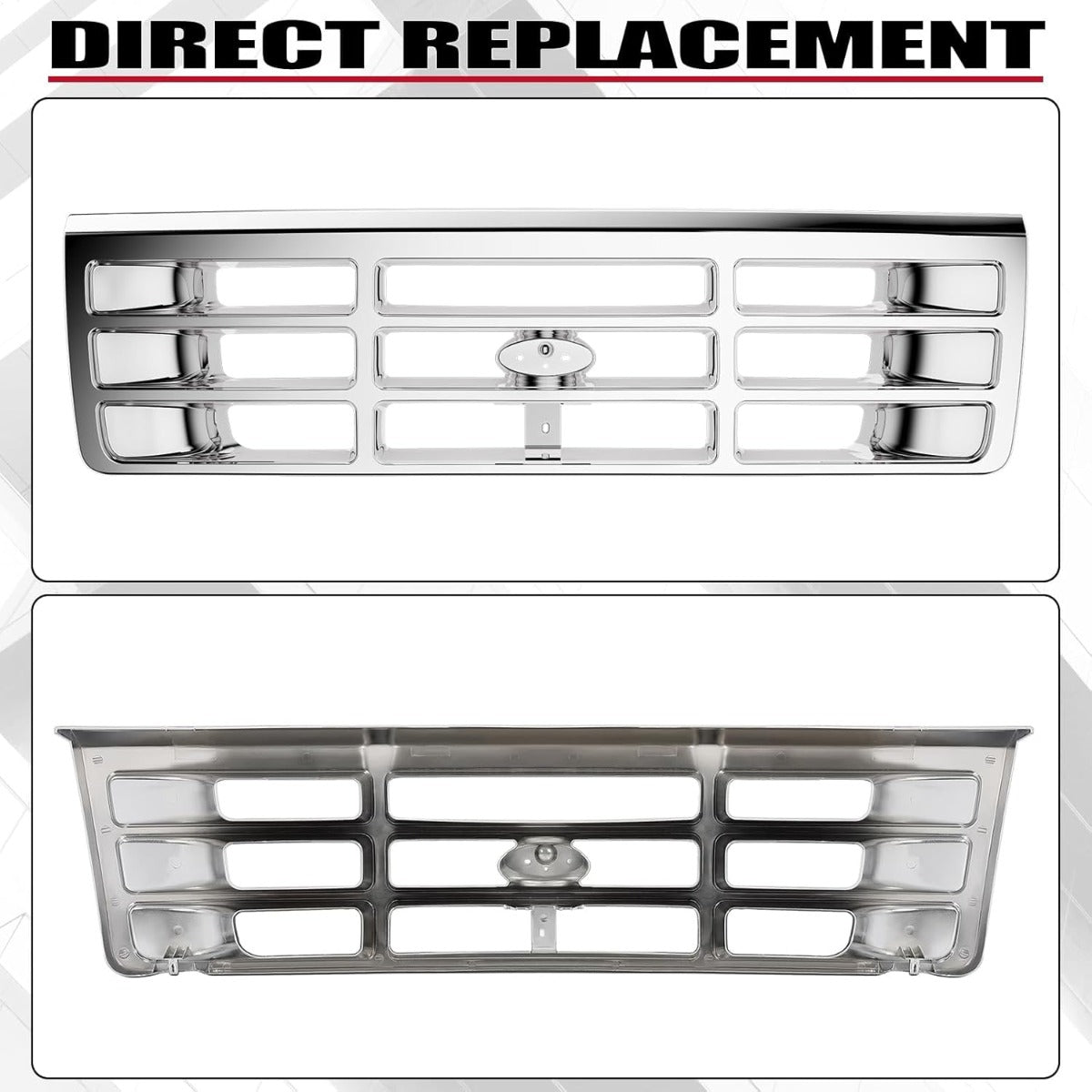 Front Grille Grill Compatible with 1992-1997 Ford Bronco F-150 F-250 HD F-350 Bumper Grille Replacement for FO1200173 F4TZ8200A Grill Assembly Chrome Silvery