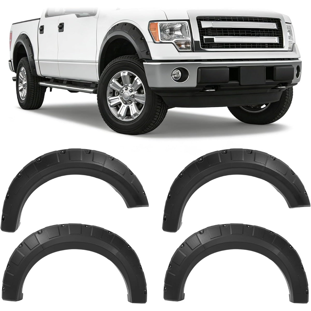 Fender Flares Compatible with 2009-2014 Ford F-150 | Styleside Bed 67.0"/78.8"/97.4", Excludes Platinum & Raptor Models, Pocket Rivet Style, Textured Black, 4PCS