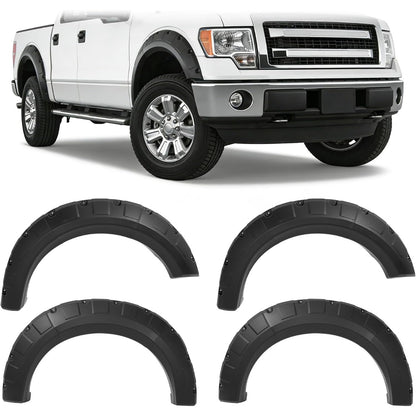 Fender Flares Compatible with 2009-2014 Ford F-150 | Styleside Bed 67.0"/78.8"/97.4", Excludes Platinum & Raptor Models, Pocket Rivet Style, Textured Black, 4PCS