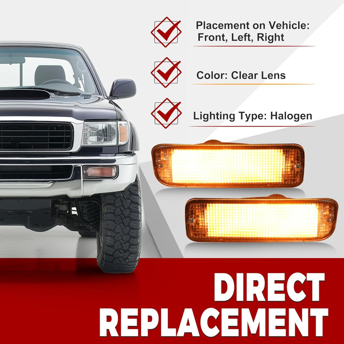 HECASA Pair Front Bumper Turn Signal Light Compatible with 95-97 Toyota Tacoma 4WD/98-00 Toyota Tacoma DLX RWD Replacement for TO2531122 TO2530122 Turn Signal Lamp Driver & Passenger Side Clear Lens