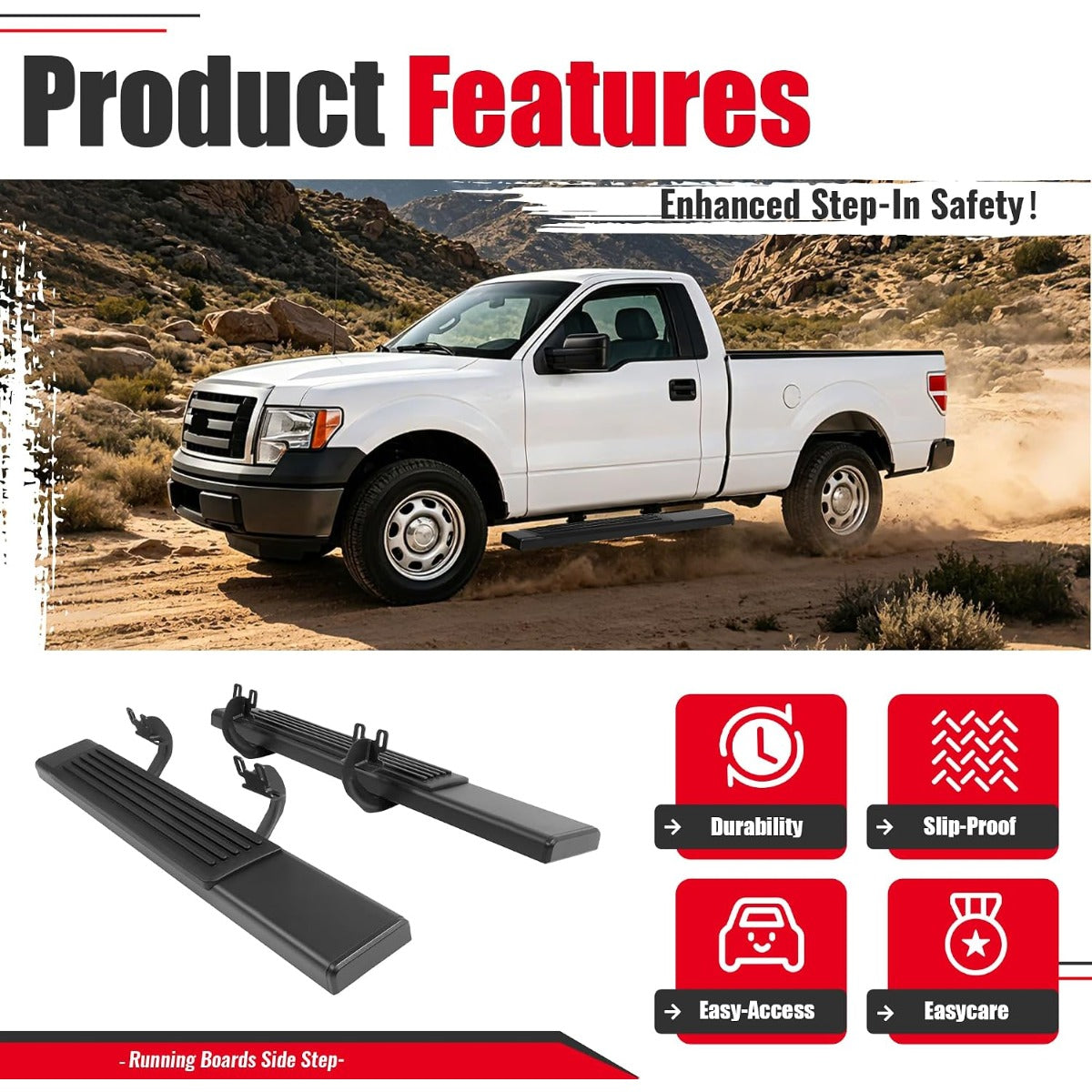 Running Board Step Compatible with 04-14 F-150 2 Door Regular Cab
