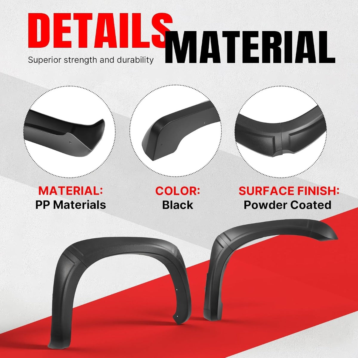 4Pcs Fender Flares Set Compatible with 2005-2011 Dodge Ram Dakota Crew Cab Pickup Models Wheel Front & Rear Wheel Arch Cover Protector Plastic(PP) Textured Black