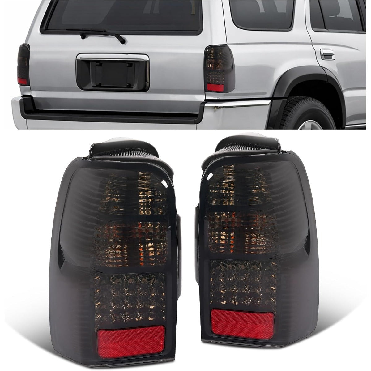 HECASA Tail Lights Compatible with 1996-2002 Toyota 4Runner LED Rear Brake Tail Lamps Driver and Passenger Side (Smoke Lens Black Housing)