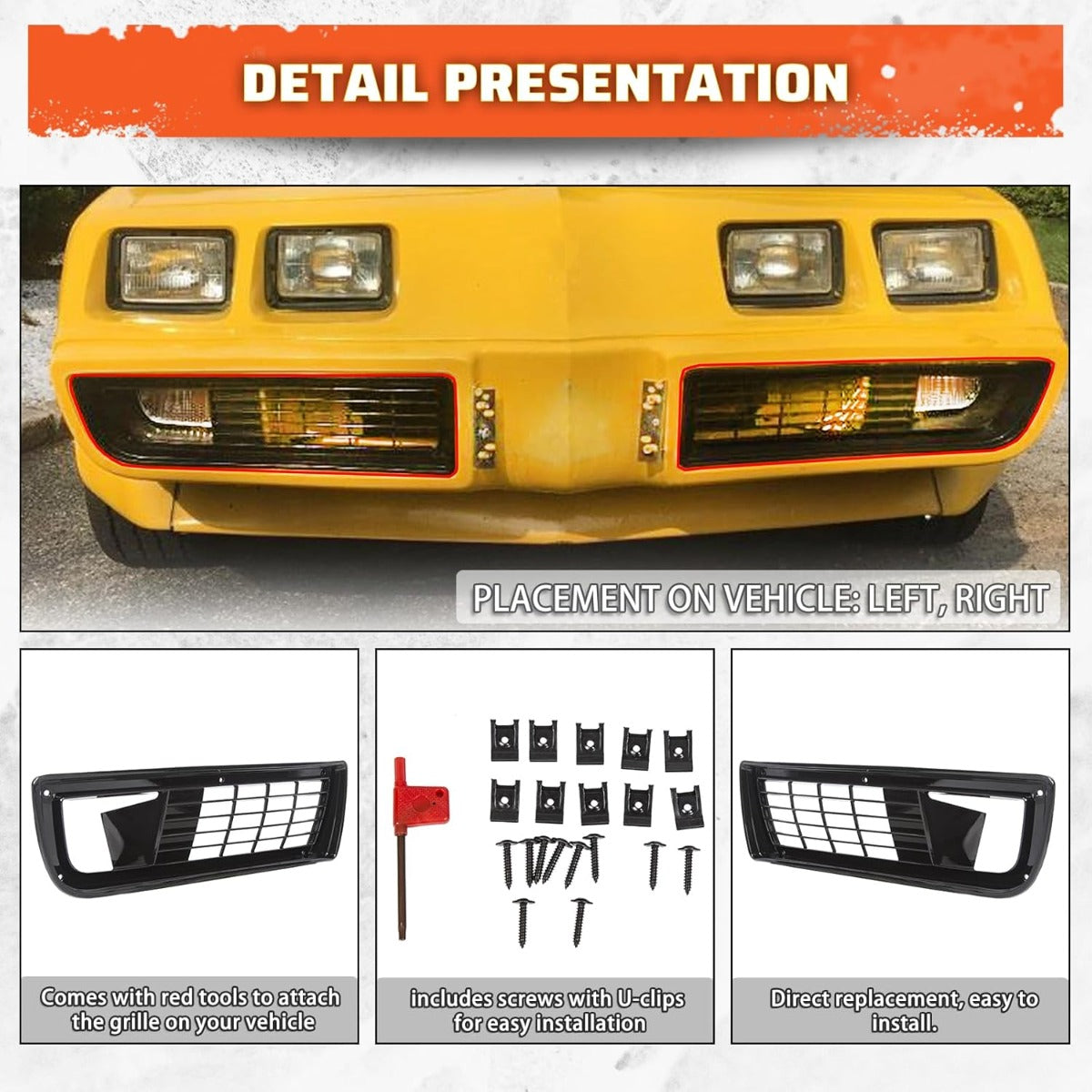 Yikatoo Front Grill Compatible with 1979 1980 1981 Pontiac Firebird/Trans Am Grilles Set W/Fitting Kit Pair