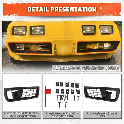 Yikatoo Front Grill Compatible with 1979 1980 1981 Pontiac Firebird/Trans Am Grilles Set W/Fitting Kit Pair