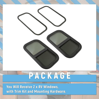 RV Window 12 Inches W x 22 Inches H for Trailer Cargo Camper Vertical Sliding Replacement with Trim Kit 2pcs LYAP-914-2