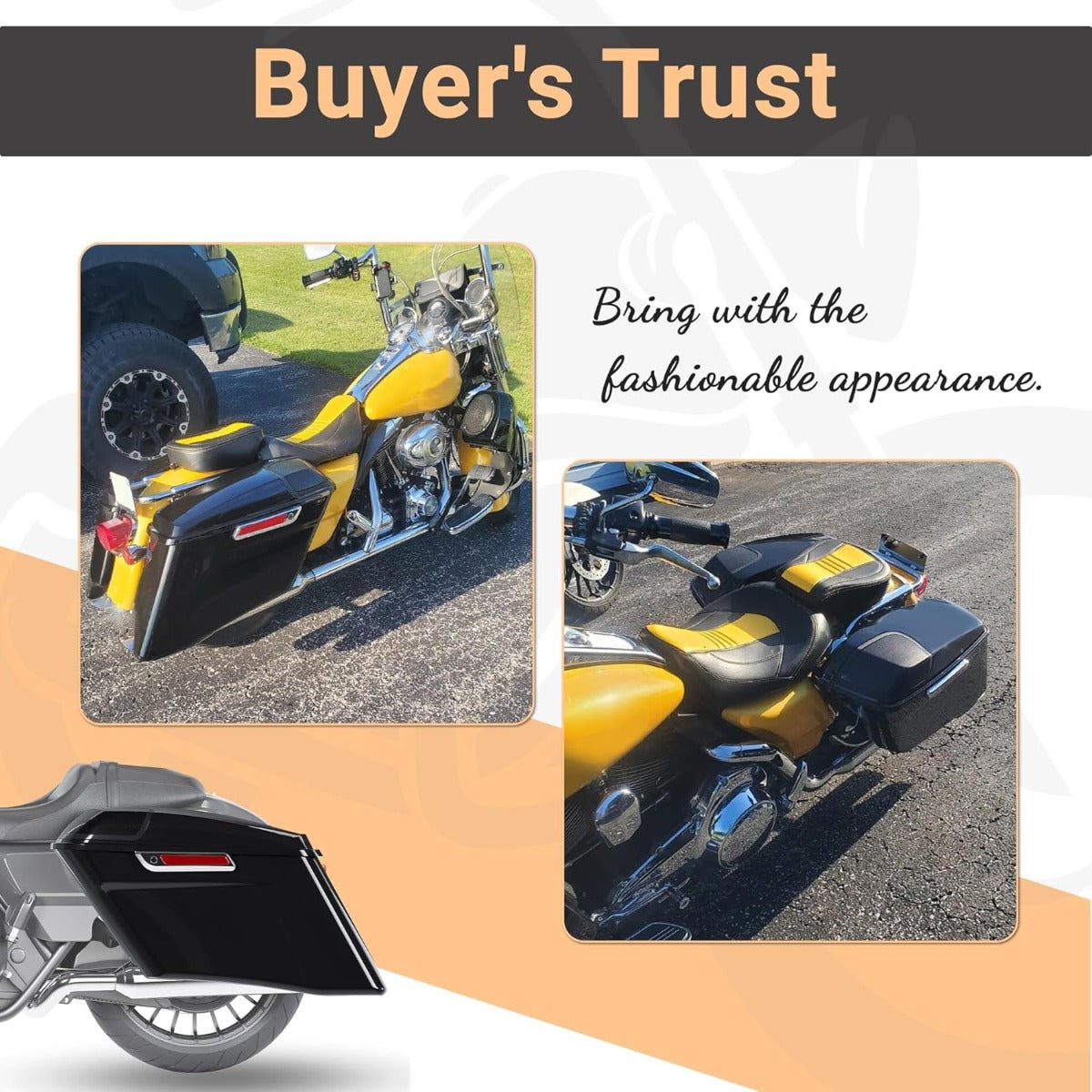 5" Stretched Hard Saddlebags w/ 5" x 7" Speaker Lids Grills Extended Saddle Bags  for  Harley Touring Street Glide Road King Electra Glide CVO Ultra-Classic 2014-2024 w/Audio Cover