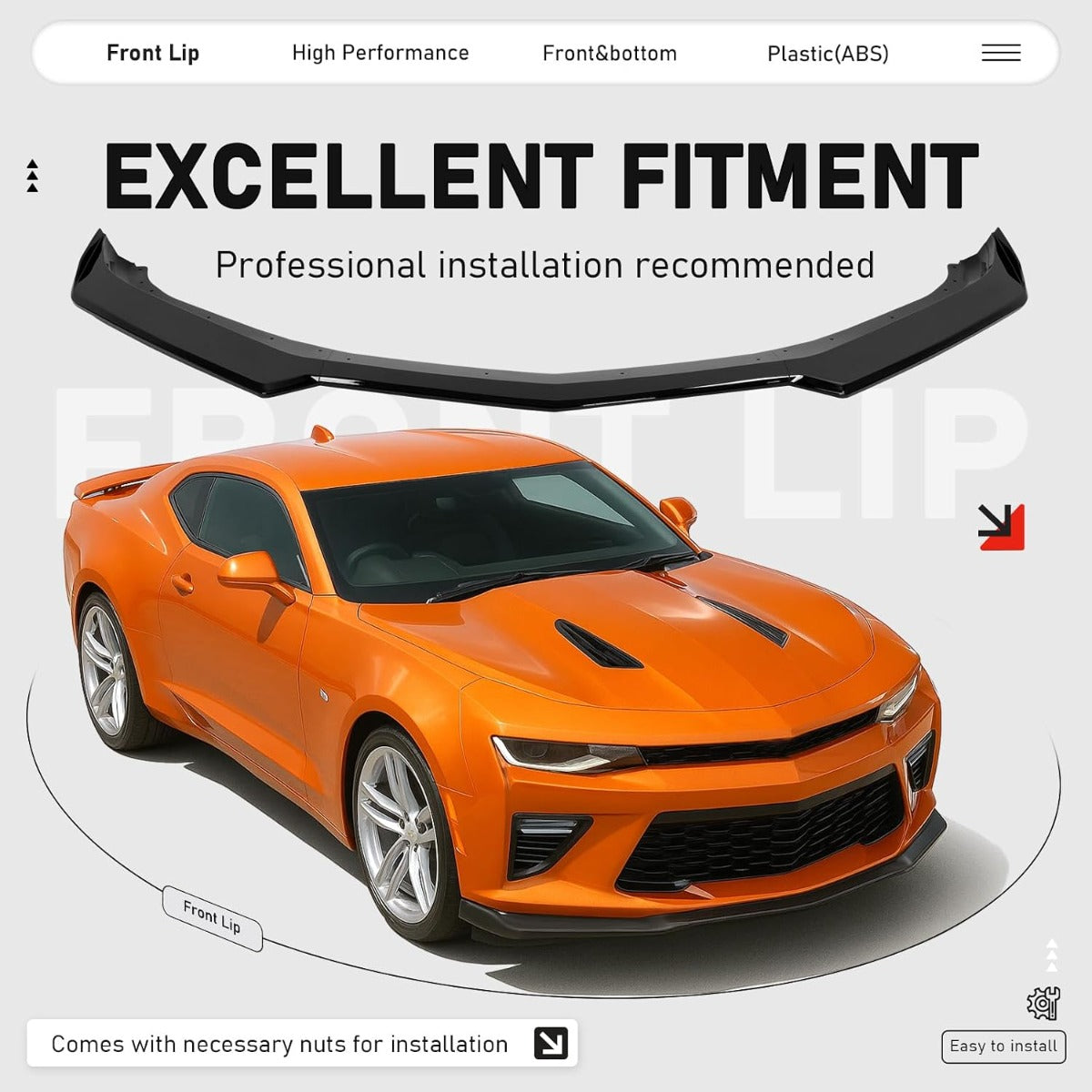 Bumper Lip Compatible with 16-24 Camaro SS V8 Trim Spoiler Splitter