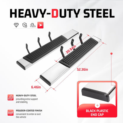 Side Steps Compatible with 1999-2016 Ford F-250 F-350 F-450 Super Duty Regular Cab Running Boards Nerf Bars 304 Stainless Steel+Steel+Plastic Silvery+Black