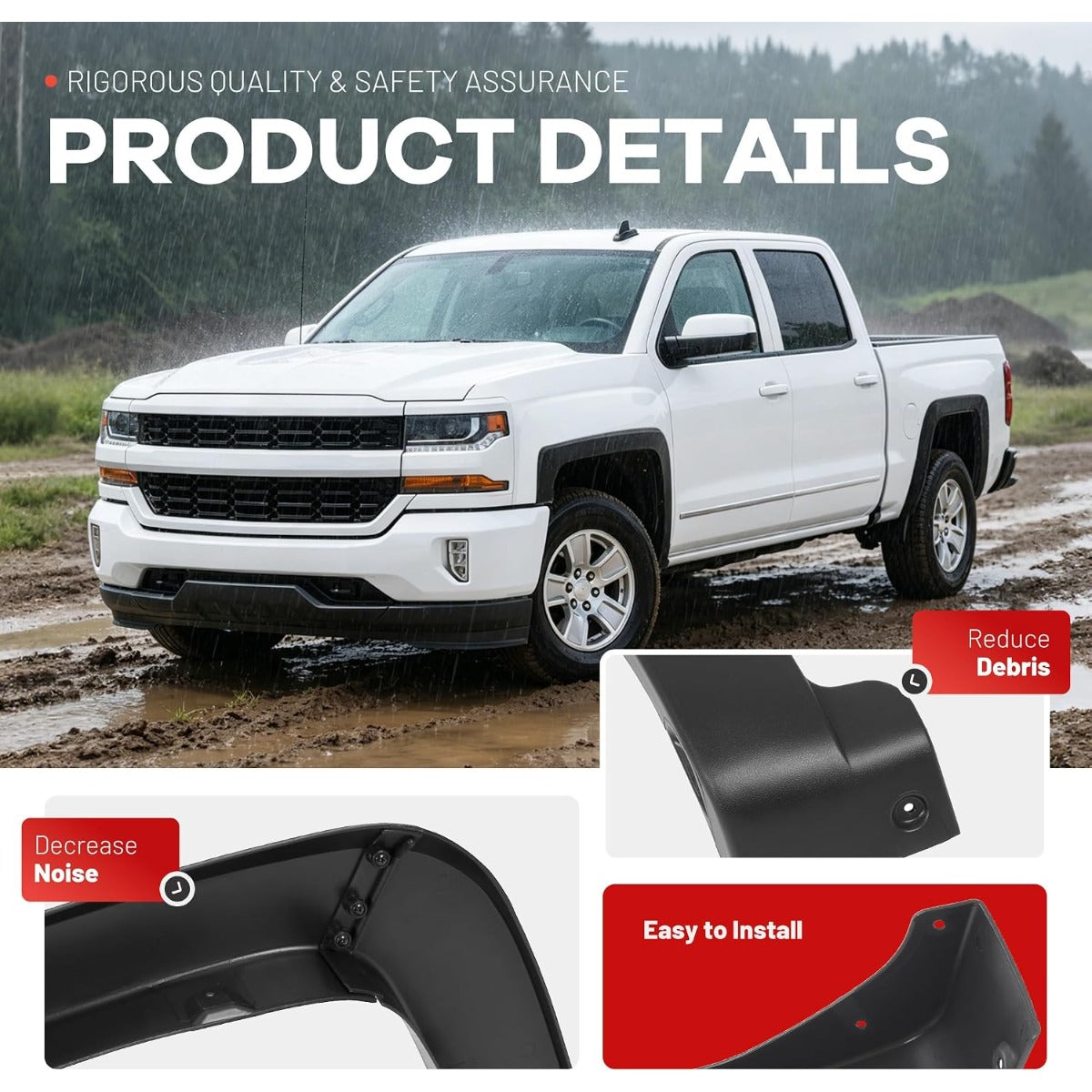 4Pcs Fender Flares Compatible with 2014-2019 Chevy Silverado | Compatible with 2014-2019 Chevy Chevrolet Silverado 1500/2500 HD/3500 HD 6.5' & 8' Bed Not For Dually Models Wheel Arch Cover