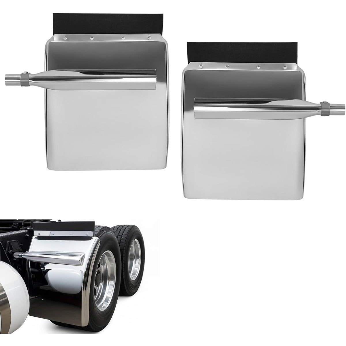 27" x 24" Quarter Fenders for Semi Trucks,for Freightliner Peterbilt Kenworth Volvo Mack, 304 Stainless Steel Mirror-Finished Fenders Right & Left