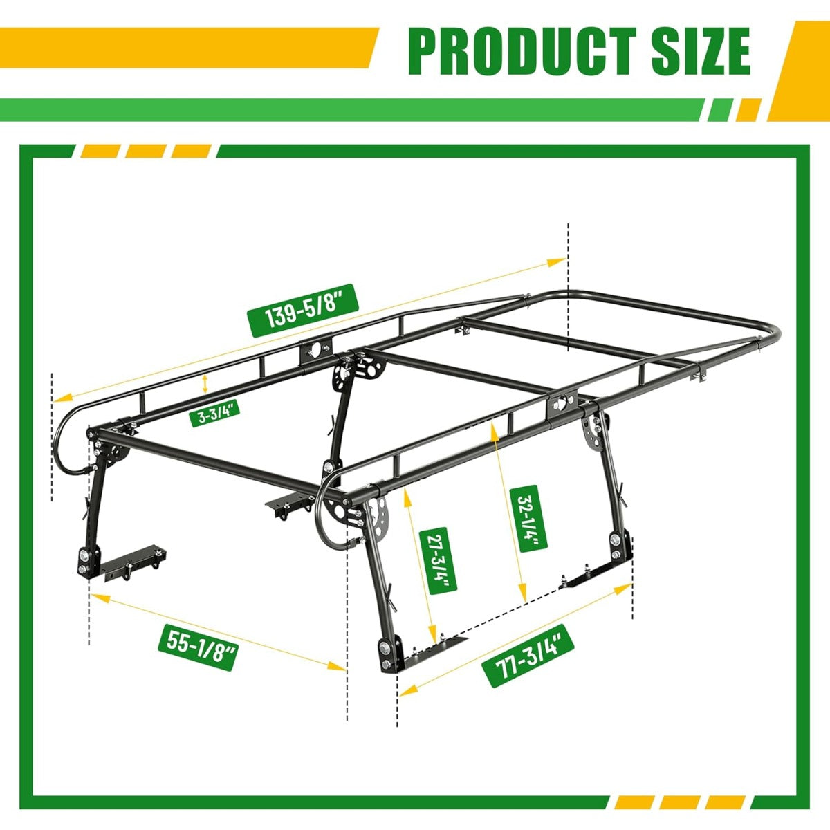 1000 LBS Adjustable Truck Contractors Rack Ladder Pickup Kayak Lumber Rack Side Bar Long Cab Full Size 60 Inches(W) x 138 Inches(L) x 34 Inches(H) (You Will get 2 Boxes) LYA-047TA+LYA-047TB
