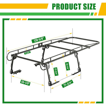 1000 LBS Adjustable Truck Contractors Rack Ladder Pickup Kayak Lumber Rack Side Bar Long Cab Full Size 60 Inches(W) x 138 Inches(L) x 34 Inches(H) (You Will get 2 Boxes) LYA-047TA+LYA-047TB