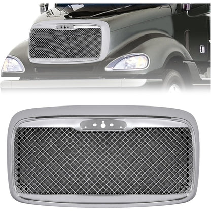 Front Upper Grille Compatible with 2000-2016 Freightliner Columbia Bumper Grill w/Bug Screen Chrome Steel+Plastic Silvery