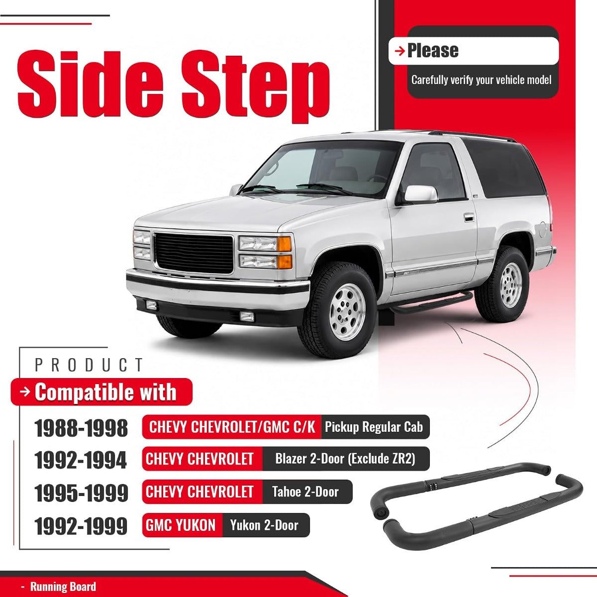 Running Board Step Compatible with 1988-1998 Chevy Chevrolet/GMC