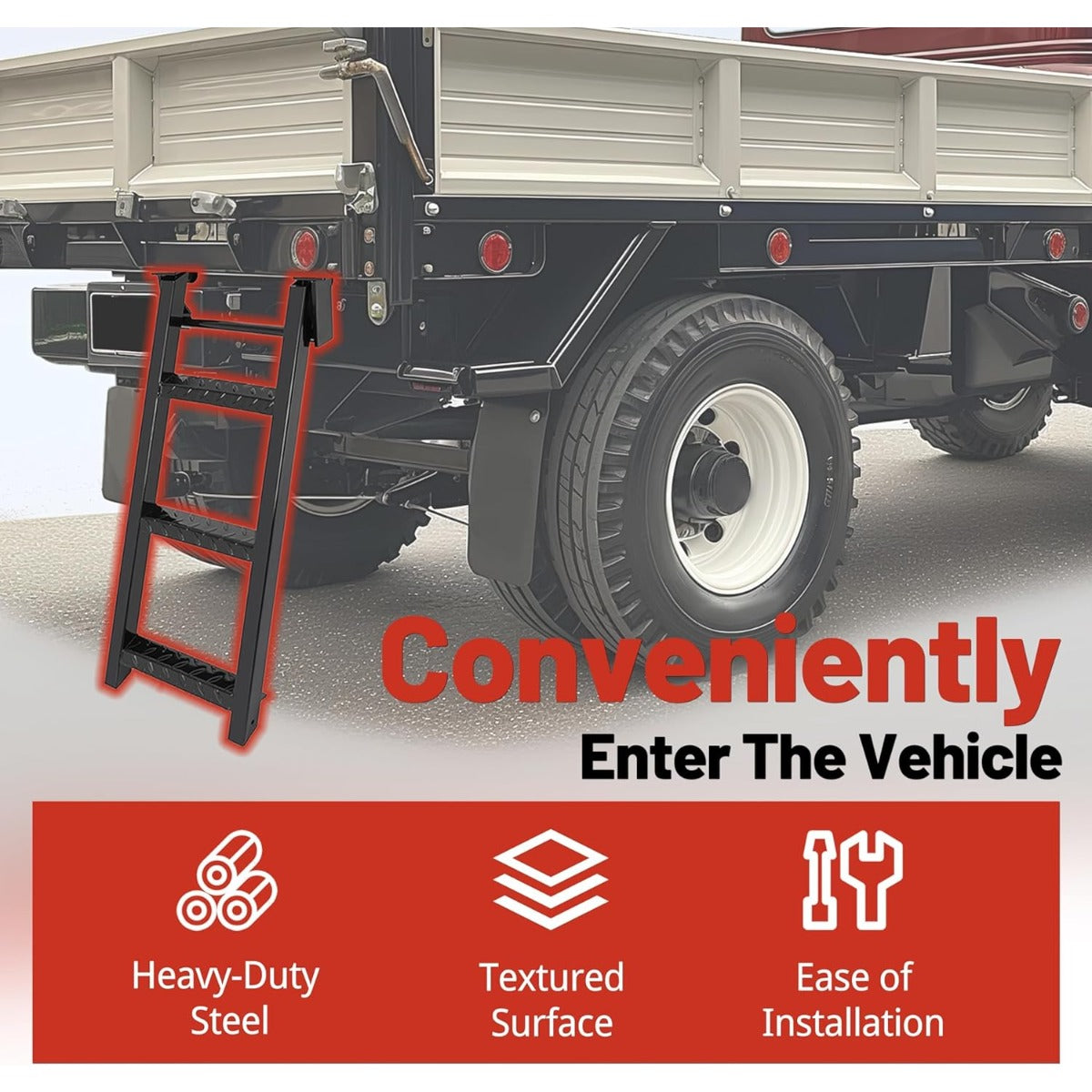 3-Rung Truck Retractable Step, 14-1/4in x 31-1/2in, Universal Fit Most Truck Tractor Trailer,Textured Surface Non-Slip Treads Heavy-Duty Steel