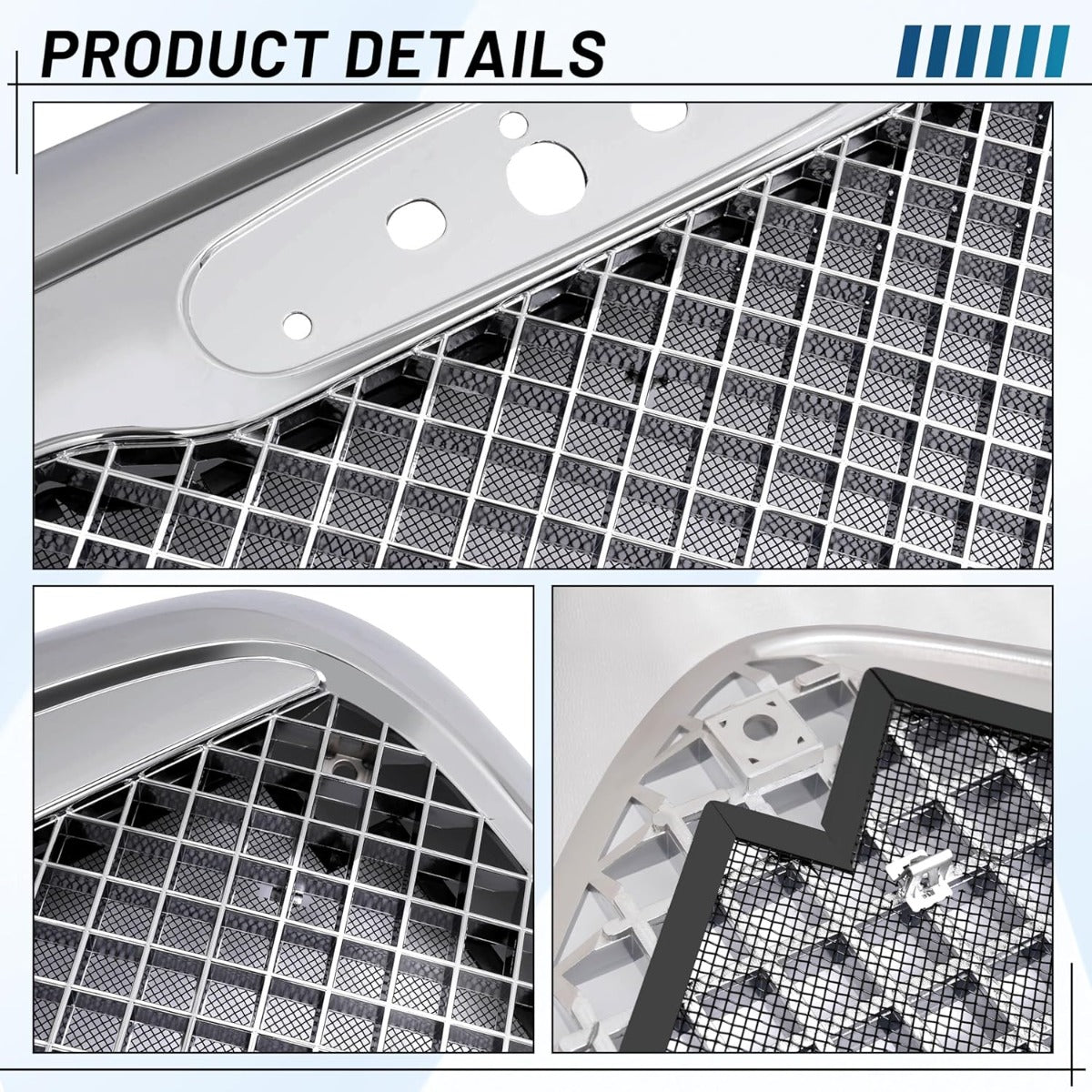 Front Upper Grille Compatible with 2000-2016 Freightliner Columbia Bumper Grill w/Bug Screen Chrome Steel+Plastic Silvery