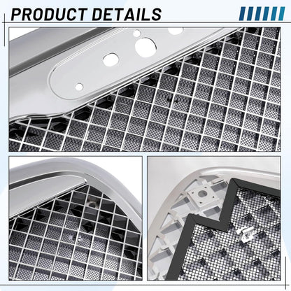 Front Upper Grille Compatible with 2000-2016 Freightliner Columbia Bumper Grill w/Bug Screen Chrome Steel+Plastic Silvery