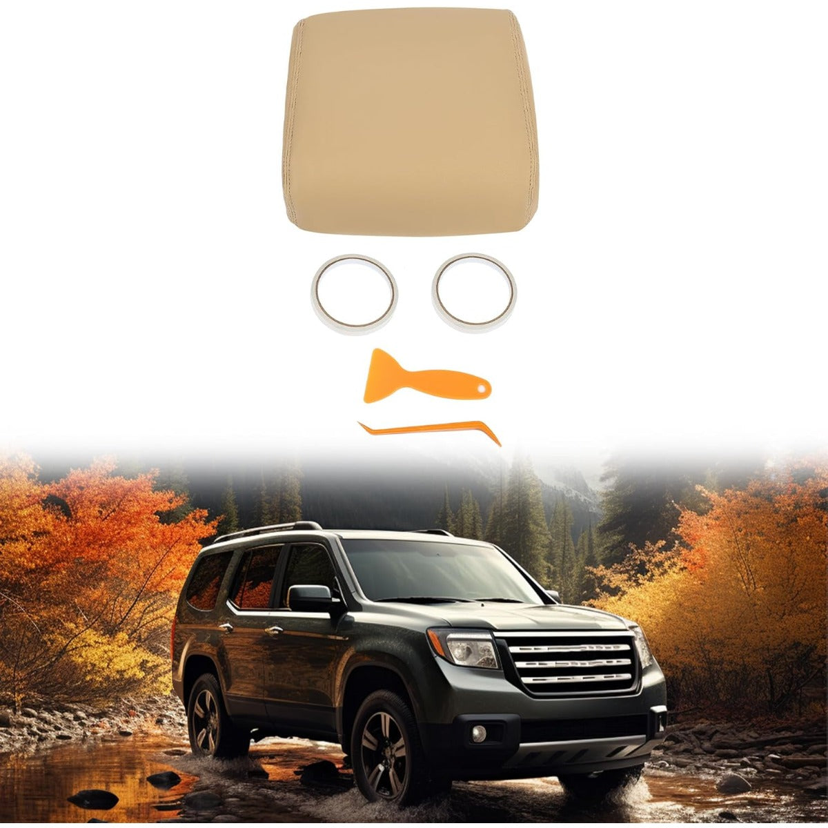 KUAFU Center Console Armrest Cover Compatible with 2009-2015 Honda Pilot Console Lid Cover - Beige