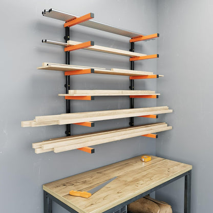 Lumber Rack Wall Mount Wood Organizer Lumber Organizer - Heavy Duty Metal 6 Levels Shelf Lumber Storage Rack Max 600 Lbs (1 Pack), Indoor & Outdoor Use - Orange LYA-077