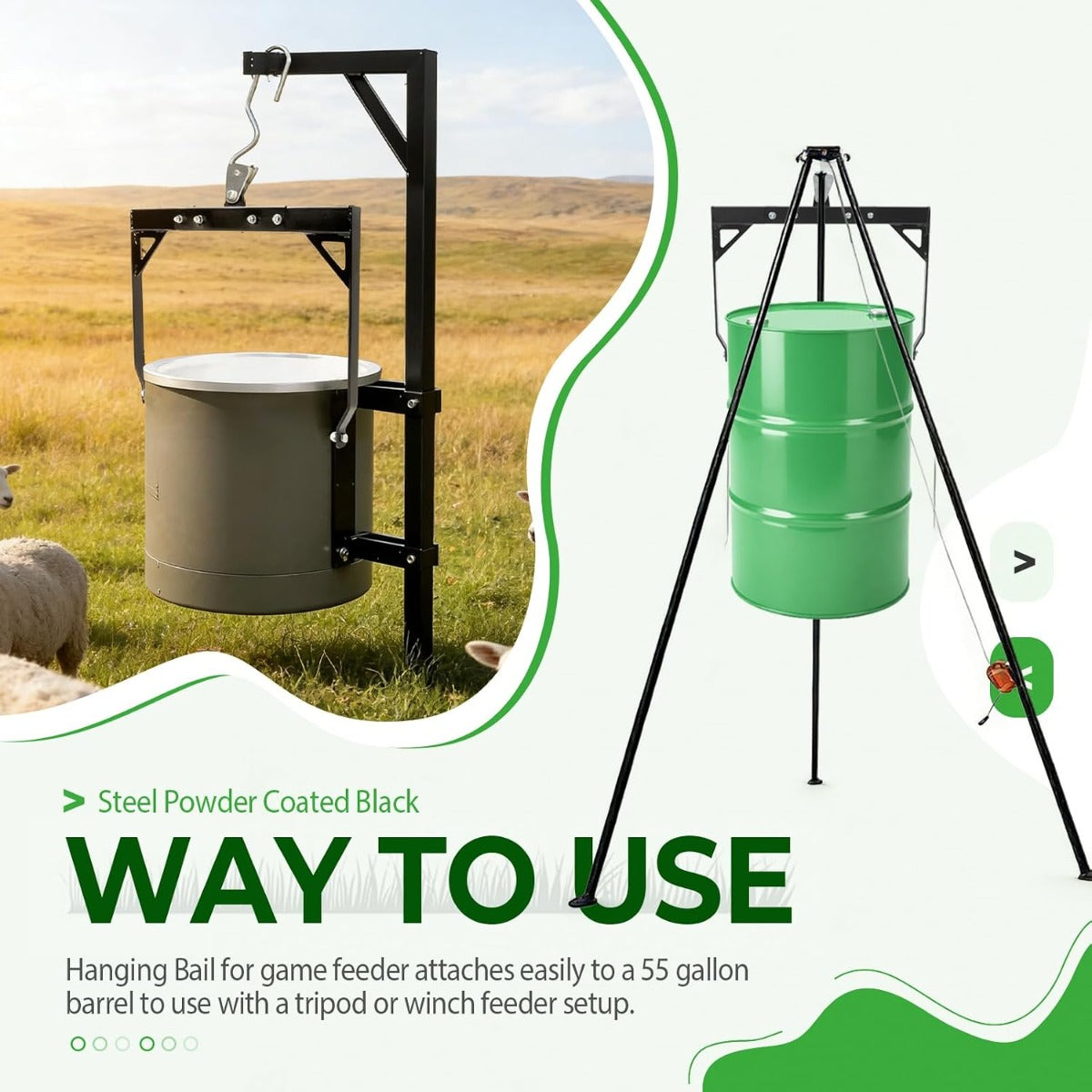 55 Gallon Hanging Deer Feeder Bail, Durable Steel Powder Coated