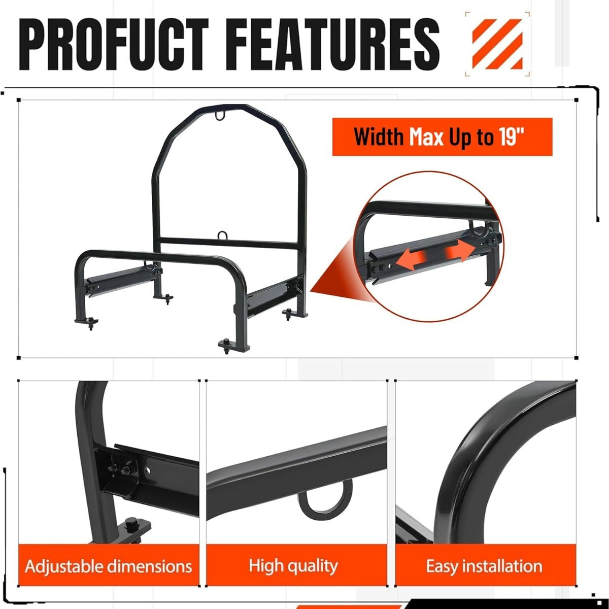 Semi Truck Spare Tire Carrier Compatible with Volvo, Kenworth, Mack, Western Star, Freightliner, Peterbilt Universal Adjustable Spare Tire Rack Holder Width Max Up to 19"