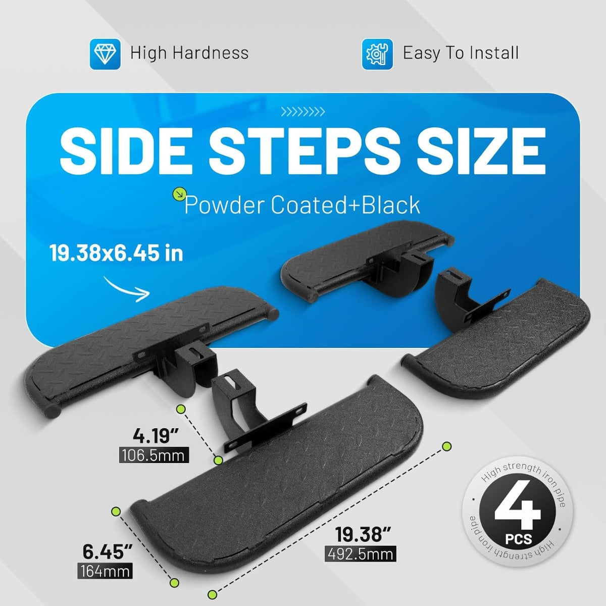 Side Steps Compatible with 2018-2025 Jeep Wrangler JL Unlimited 4-Door, High-Strength Running Boards, Steel Step Bars, Powder-Coated 4-Piece Set