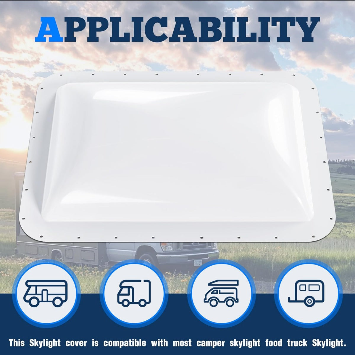 18 Inches x 26 Inches RV Skylight Replacement Cover Compatible with RV Camper Food Truck Motorhome Roof Sunroof Fit Outer Dome Cover 14 Inches x 22 Inches RV Shower Skylight Openings Roof Vent Cover White LYAP-737-1
