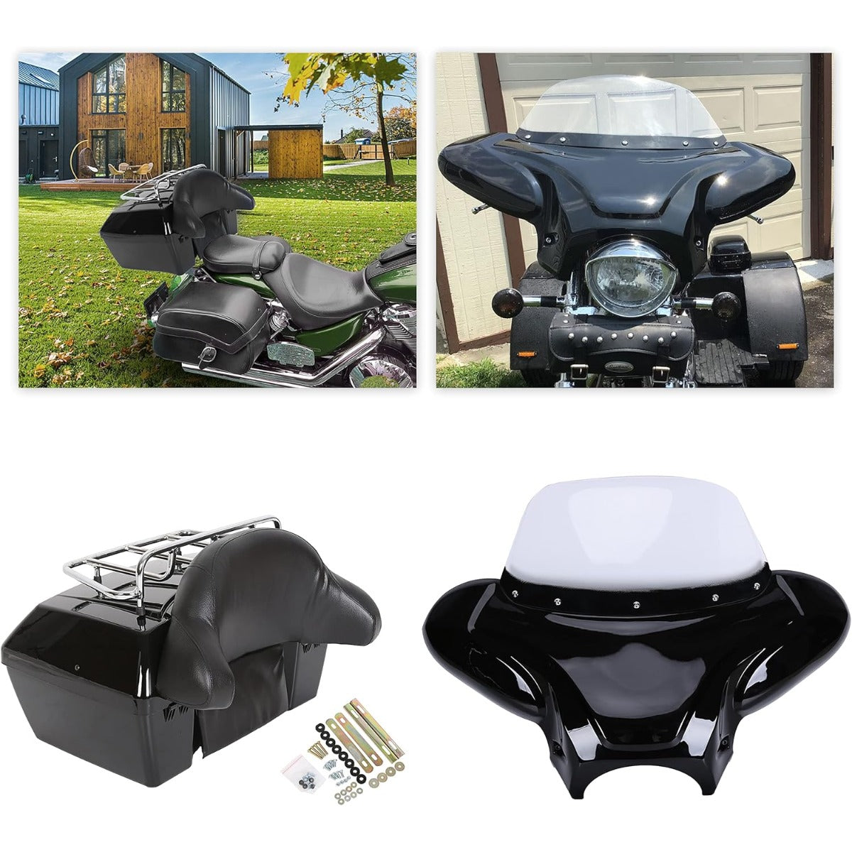 5" Stretched Hard Saddlebags w/ 5" x 7" Speaker Lids Grills Extended Saddle Bags  for  Harley Touring Street Glide Road King Electra Glide CVO Ultra-Classic 2014-2024 w/Audio Cover