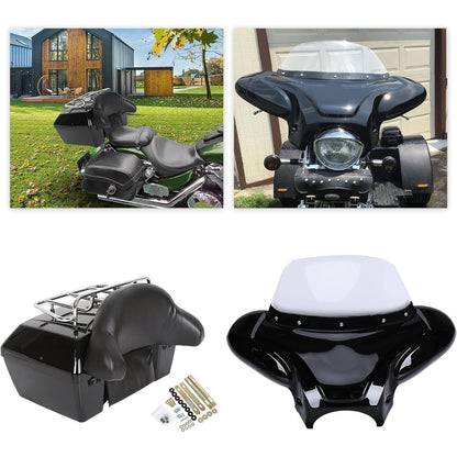 5" Stretched Hard Saddlebags w/ 5" x 7" Speaker Lids Grills Extended Saddle Bags  for  Harley Touring Street Glide Road King Electra Glide CVO Ultra-Classic 2014-2024 w/Audio Cover