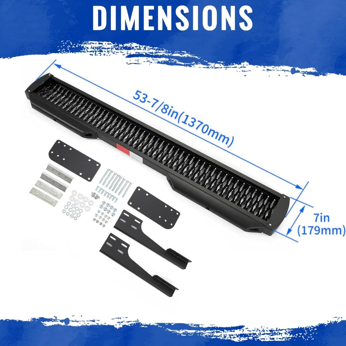 7" Rear Grip Step Compatible with 2007-2023 Mercedes-Benz Sprinter 1500 2500 Rear Step Bar Side Steps Running Board w/Dock Bumper & Reflective Tape Black Steel