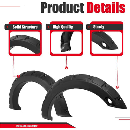 6.1' Beds Fender Flares Compatible with 2019-2023 Ford Ranger Pocket Rivet Fender Flares Plastic(PP) Textured Black 4 Pcs