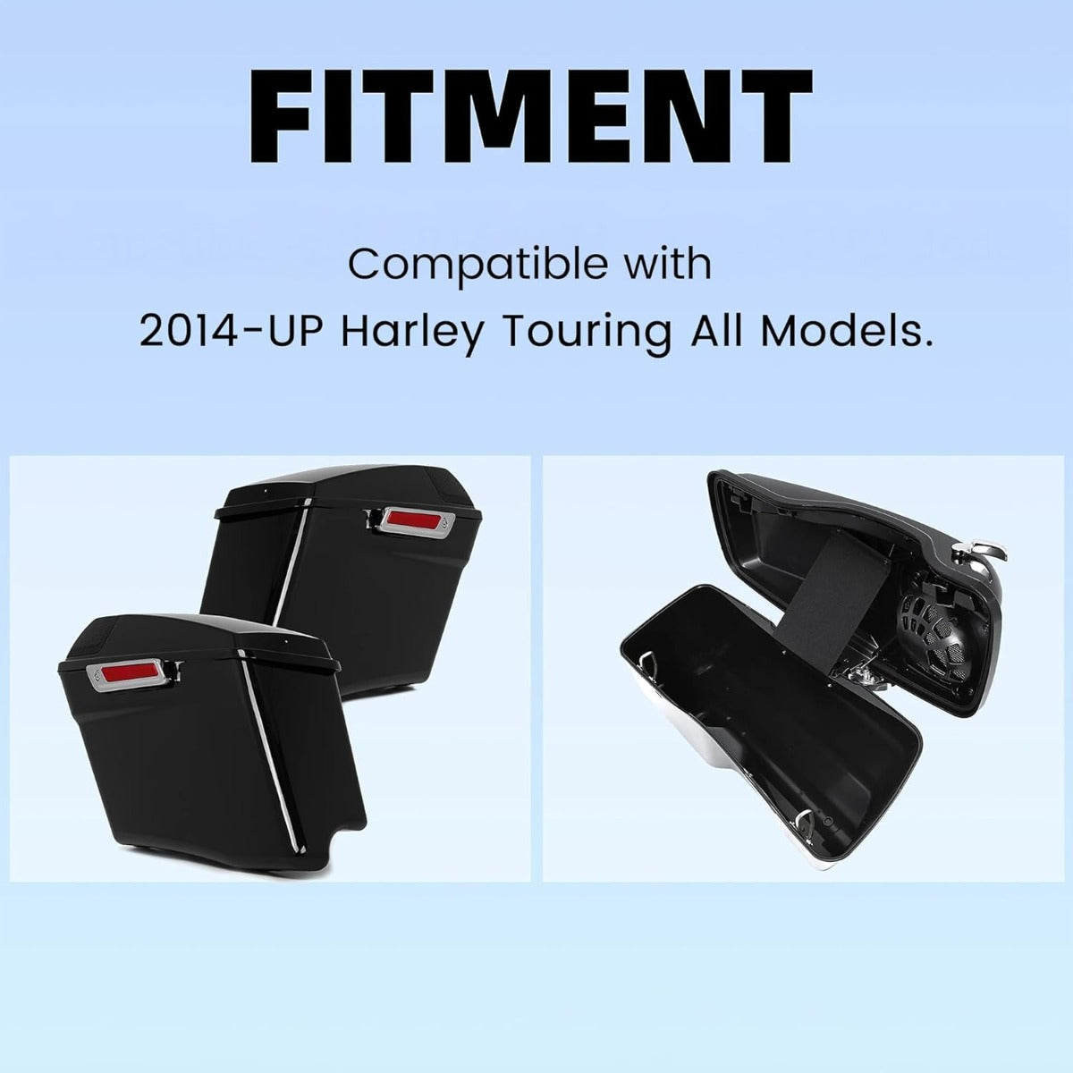 5" Stretched Hard Saddlebags w/ 5" x 7" Speaker Lids Grills Extended Saddle Bags  for  Harley Touring Street Glide Road King Electra Glide CVO Ultra-Classic 2014-2024 w/Audio Cover