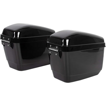 Universal Motorcycle Trunk Luggage Storage Box & Hard Saddle Bags Saddlebags w/Mounting Kit Compatible with Harley Davidson Honda Yamaha Suzuki Kawasaki Cruiser Shadow Vulcan - 2 Packages DMYS-B+GA-B