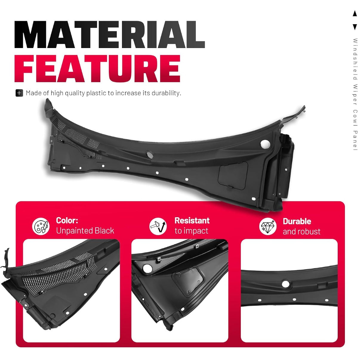 HECASA Windshield Wiper Cowl Panel Compatible with 2012-2023 Dodge Charger Replace for 57010314AI 57010314AE 57010314AF 57010314AG 57010314AH Window Cowl Vent Panel Plastic(PP) Unfinished Black