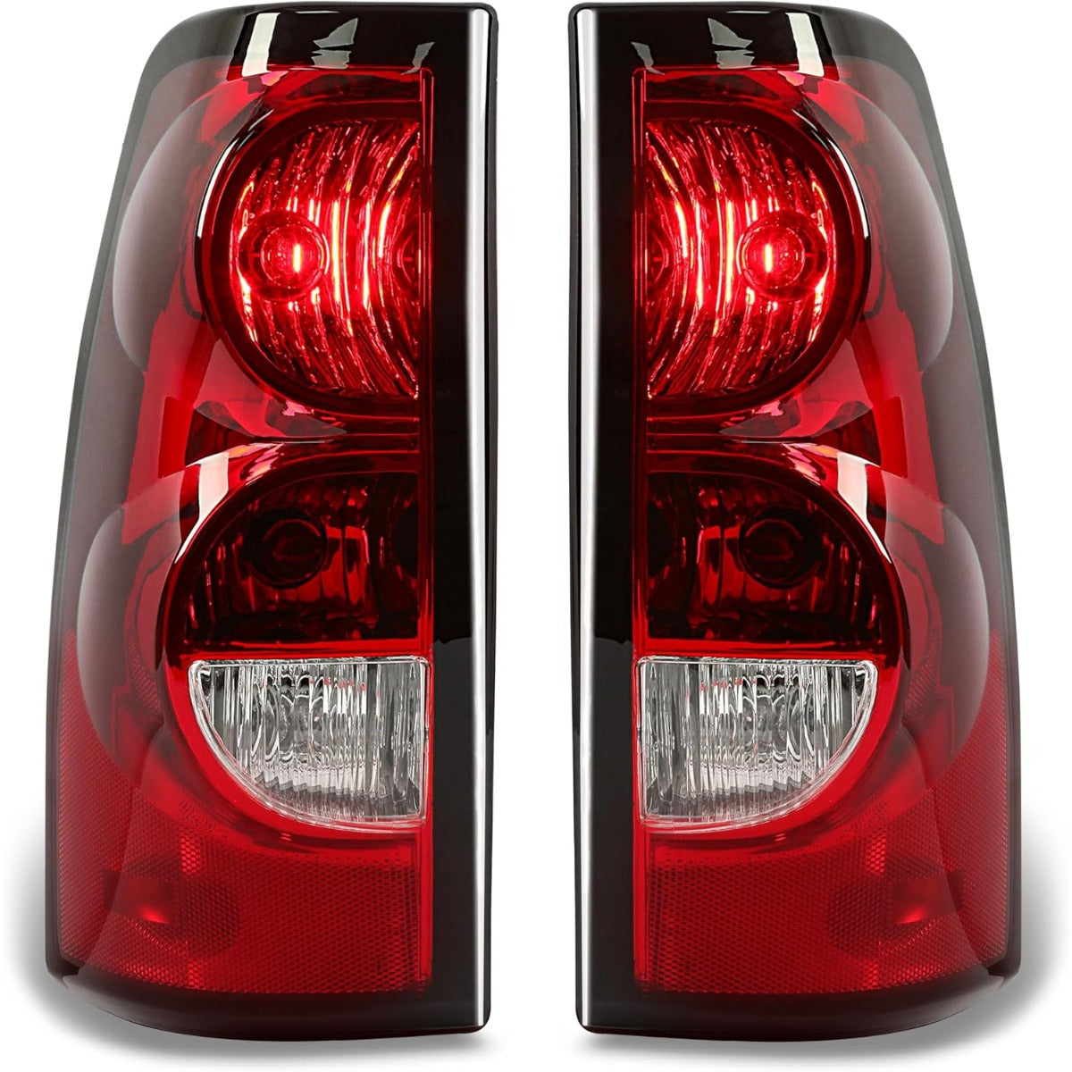 Tail Lights Compatible with 2003-2006 Chevy Silverado 1500 2500 3500 & 2007 Classic Body Rear Lamp Set w/Bulb and Harness Replacement for GM2800174 GM2801174 (Red/Clear Lens + Chrome Housing)