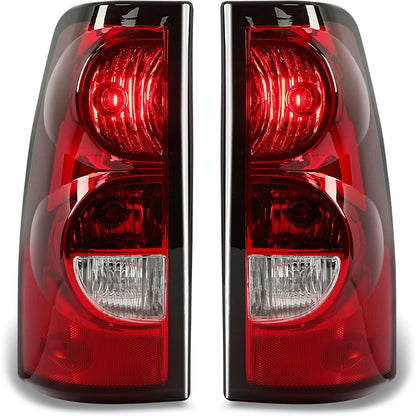 Tail Lights Compatible with 2003-2006 Chevy Silverado 1500 2500 3500 & 2007 Classic Body Rear Lamp Set w/Bulb and Harness Replacement for GM2800174 GM2801174 (Red/Clear Lens + Chrome Housing)