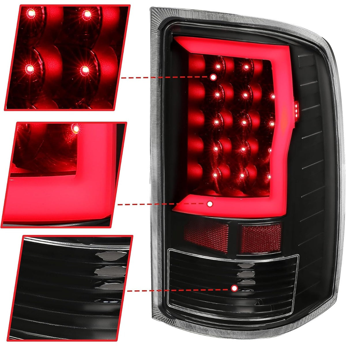 HECASA Tail Lights Assembly Compatible with 2007-2014 GMC Sierra 1500 2500HD 3500HD Pickup Truck LED Tube Bar Rear Tail Lamp Driver and Passenger Side - Clear Lens & Black Housing