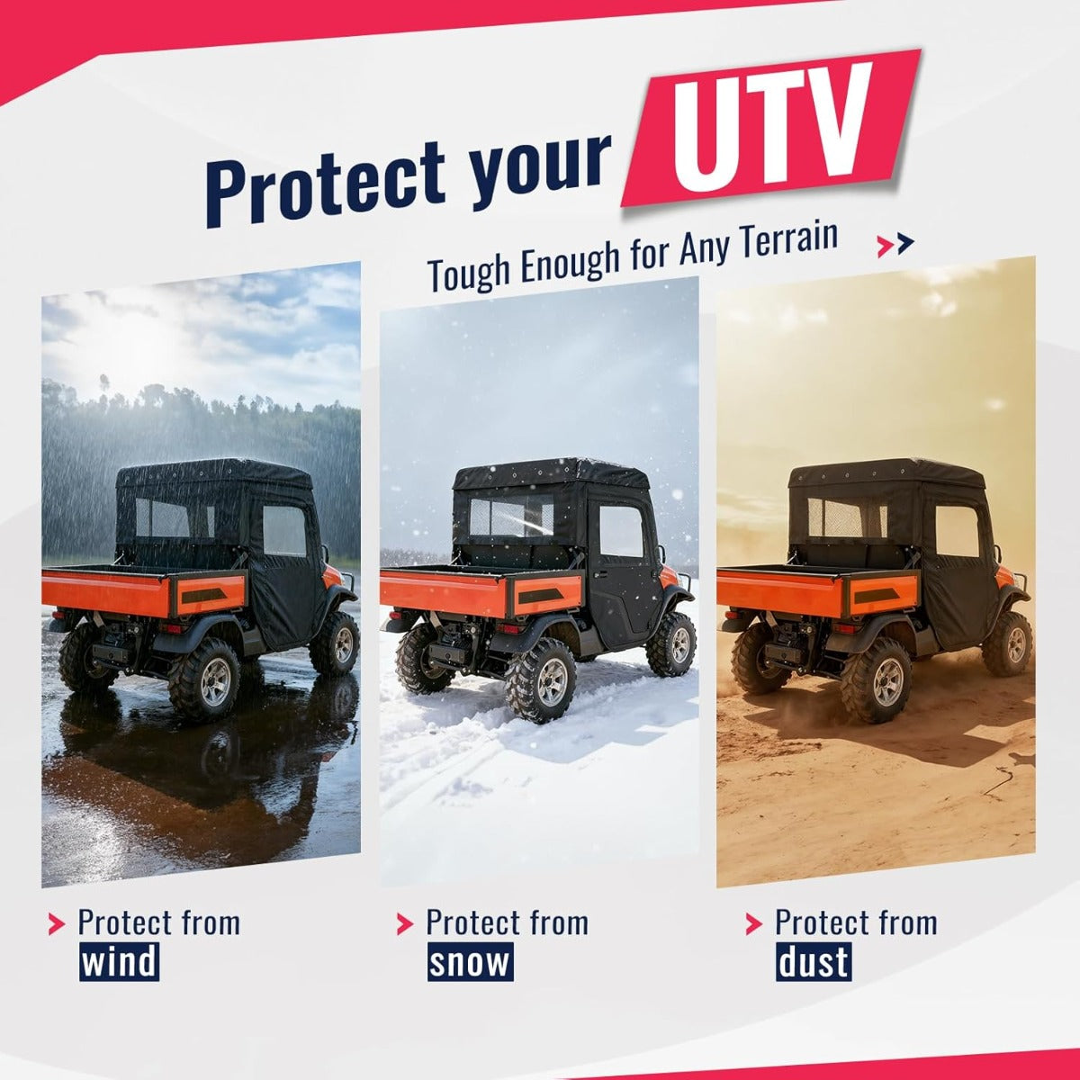 UTV Soft Door+Soft Top+Clear Rear Window W/Zipper Compatible with 2014-2023 Kubota RTV X1120D/ X900 Plastic