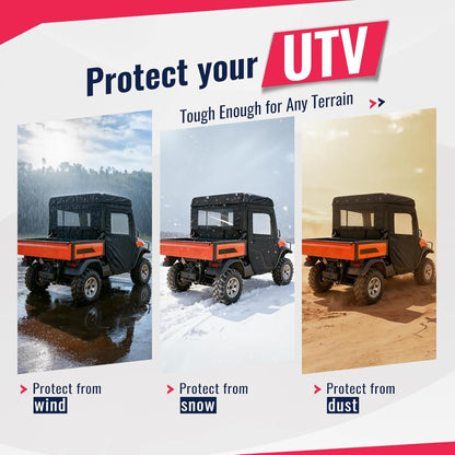 UTV Soft Door+Soft Top+Clear Rear Window W/Zipper Compatible with 2014-2023 Kubota RTV X1120D/ X900 Plastic