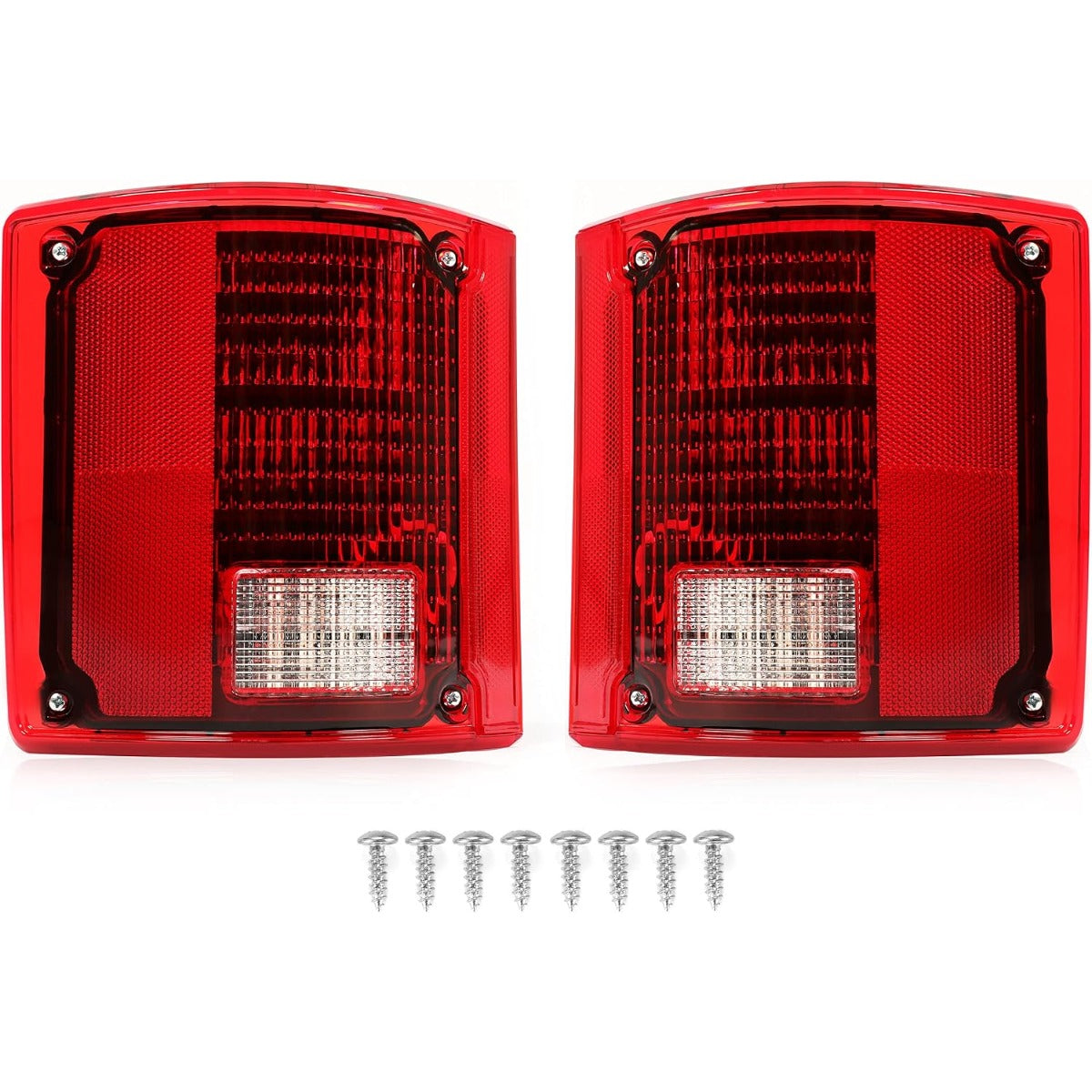 HECASA LED Tail Light Compatible with 1975-1986 Chevy Chevrolet C10 Tail Lamp Red Lens Plastic w/LED Light and Wiring Pair Replacement for CTL7387LED-L CTL7387LED-R